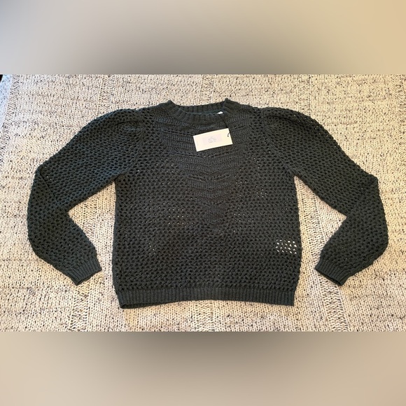 Joie Lala Puff Sleeve Crochet Open Knit Sweater in Jungle Green, Size S, NWOT - Picture 2 of 6